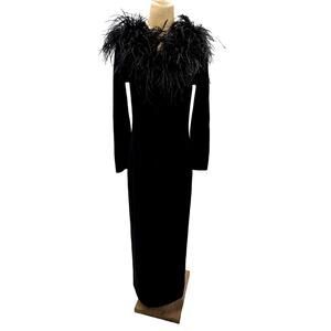 "Lauren Ralph Lauren "Black Dress,Merino Wool,Rabbit Hair On Collar,Adams Family